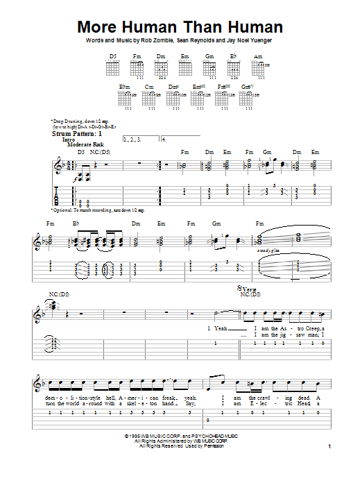 More Human Than Human (Easy Guitar Tab) von White Zombie