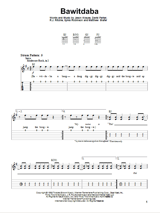 Bawitdaba (Easy Guitar Tab) von Kid Rock