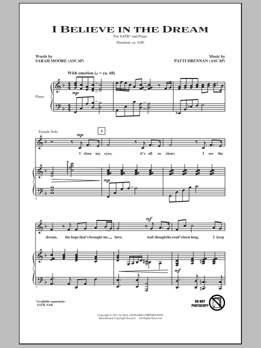 I Believe In The Dream (SATB Choir) von Patti Drennan