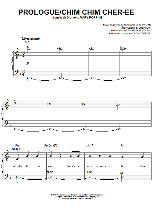 Prologue / Chim Chim Cher-ee (Easy Piano) von Sherman Brothers