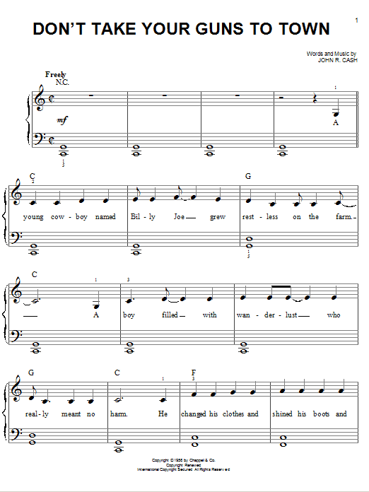 Don't Take Your Guns To Town (Easy Piano) von Johnny Cash
