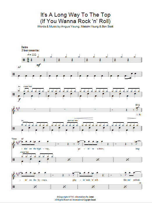 It's A Long Way To The Top (If You Wanna Rock 'N' Roll) (Drums) (Lead Sheet / Fake Book) von AC/DC