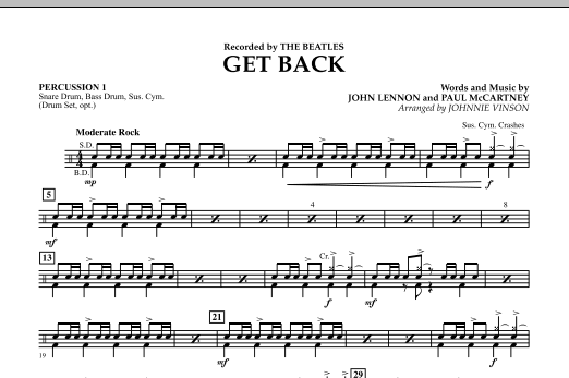 Get Back - Percussion 1 (Concert Band) von Johnnie Vinson
