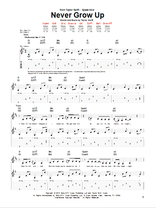 Never Grow Up (Guitar Tab) von Taylor Swift