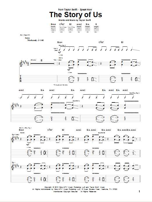 The Story Of Us (Guitar Tab) von Taylor Swift