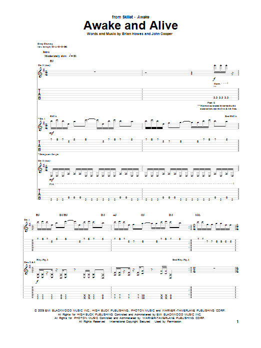 Awake And Alive (Guitar Tab) von Skillet