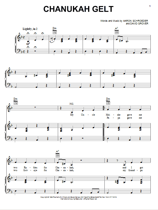 Chanukah Gelt (Piano, Vocal & Guitar Chords (Right-Hand Melody)) von David Grover & The Big Bear Band