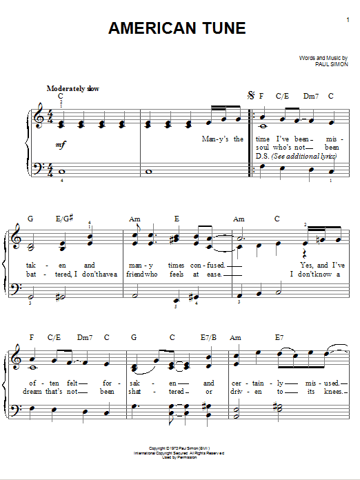 American Tune (Easy Piano) von Paul Simon