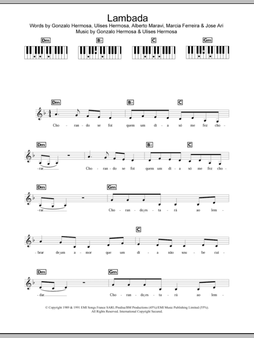 Lambada (Piano Chords/Lyrics) von Kaoma