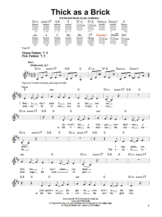 Thick As A Brick (Easy Guitar) von Jethro Tull