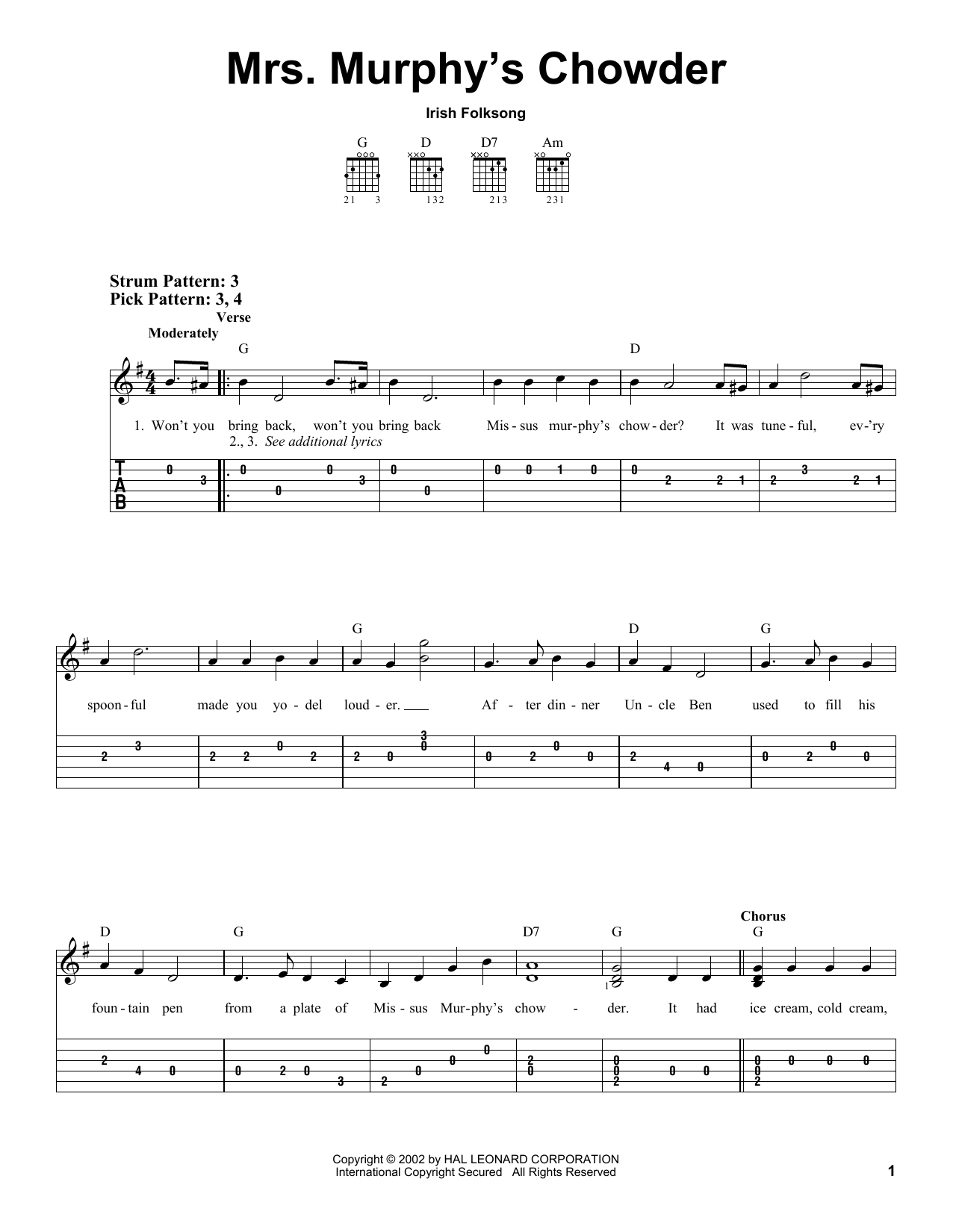 Mrs. Murphy's Chowder (Easy Guitar Tab) von Irish Folksong