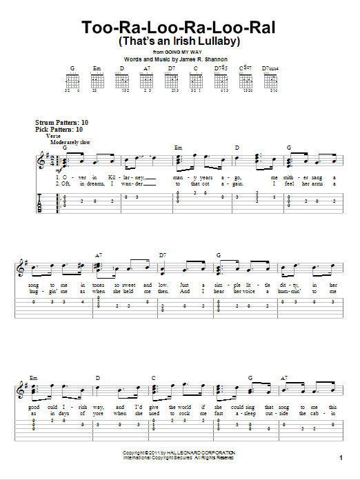 Too-Ra-Loo-Ra-Loo-Ral (That's An Irish Lullaby) (Easy Guitar Tab) von James R. Shannon