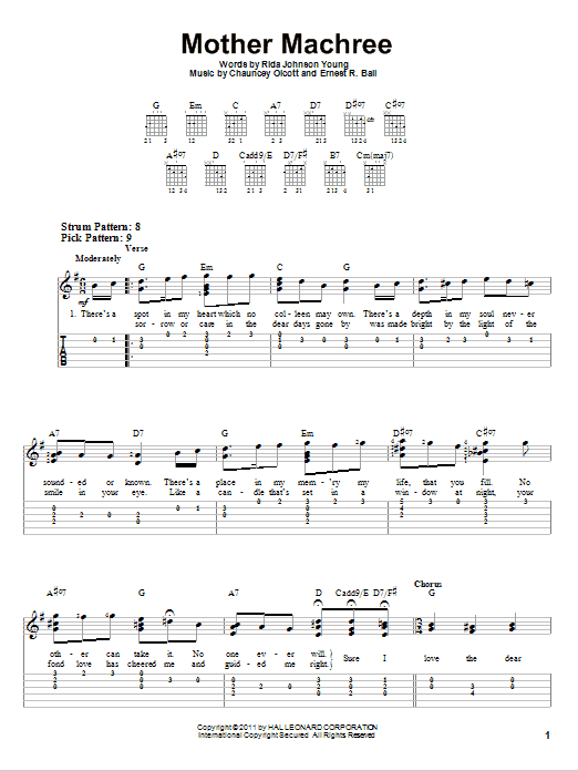 Mother Machree (Easy Guitar Tab) von Chauncey Olcott