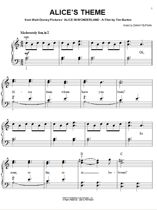 Alice's Theme (Easy Piano) von Danny Elfman