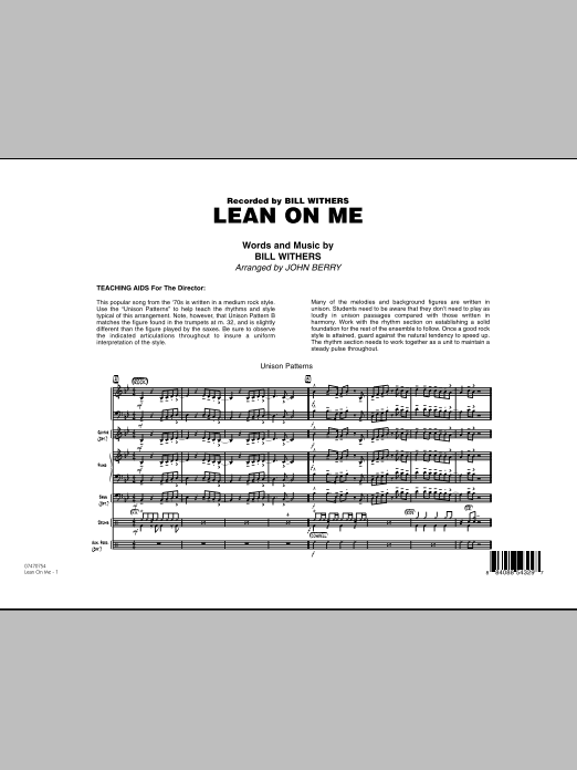 Lean On Me - Full Score (Jazz Ensemble) von John Berry