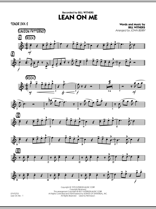 Lean On Me - Tenor Sax 2 (Jazz Ensemble) von John Berry