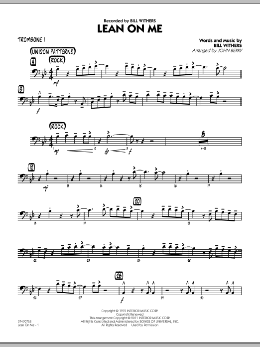 Lean On Me - Trombone 1 (Jazz Ensemble) von John Berry