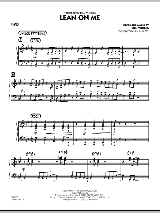 Lean On Me - Piano (Jazz Ensemble) von John Berry