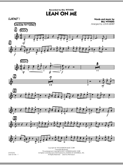 Lean On Me - Bb Clarinet 1 (Jazz Ensemble) von John Berry