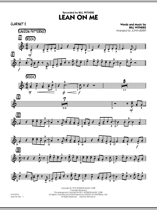 Lean On Me - Bb Clarinet 2 (Jazz Ensemble) von John Berry