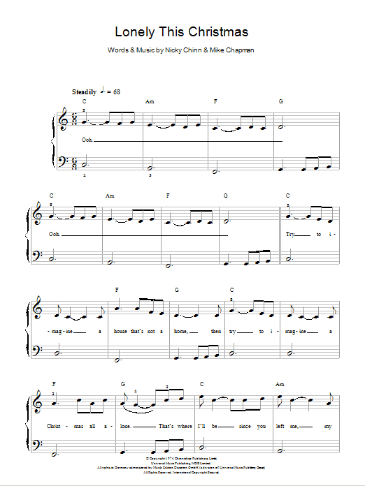 Lonely This Christmas (Easy Piano) von Mud