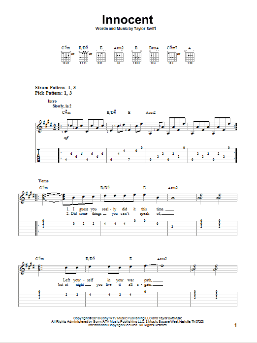 Innocent (Easy Guitar Tab) von Taylor Swift