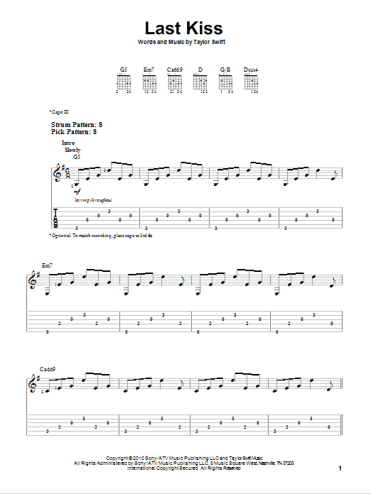 Last Kiss (Easy Guitar Tab) von Taylor Swift