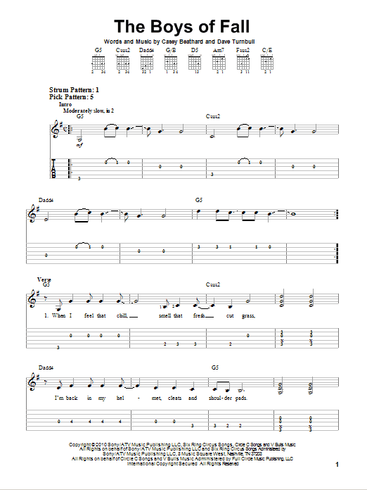 The Boys Of Fall (Easy Guitar Tab) von Kenny Chesney