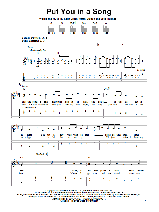 Put You In A Song (Easy Guitar Tab) von Keith Urban
