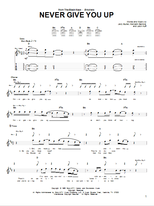 Never Give You Up (Guitar Tab) von The Black Keys