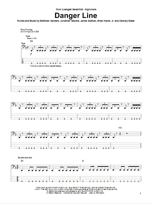 Danger Line (Bass Guitar Tab) von Avenged Sevenfold