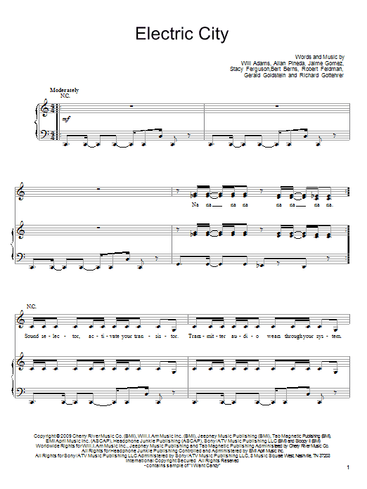 Electric City (Piano, Vocal & Guitar Chords (Right-Hand Melody)) von The Black Eyed Peas