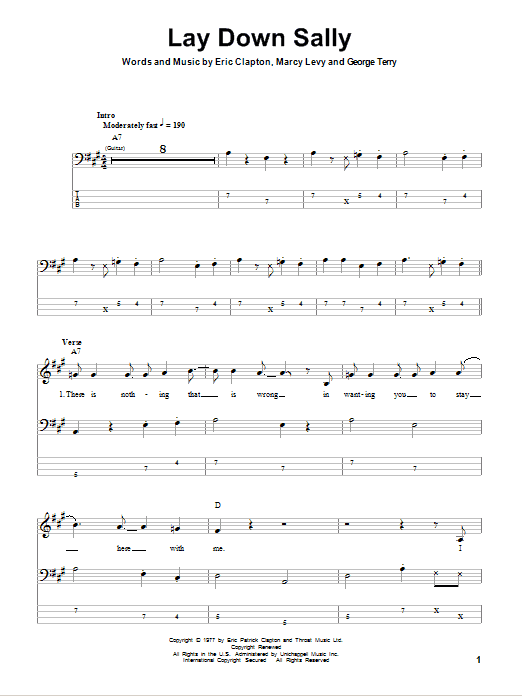 Lay Down Sally (Bass Guitar Tab) von Eric Clapton