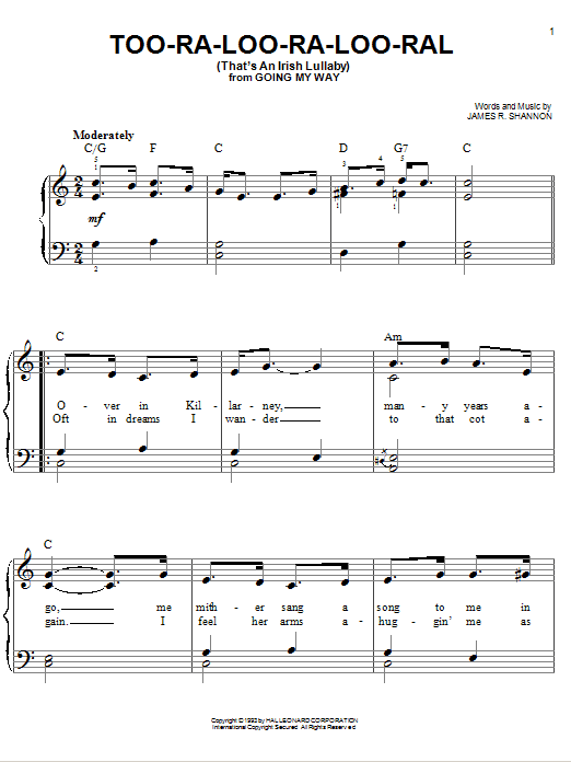 Too-Ra-Loo-Ra-Loo-Ral (That's An Irish Lullaby) (Easy Piano) von James R. Shannon