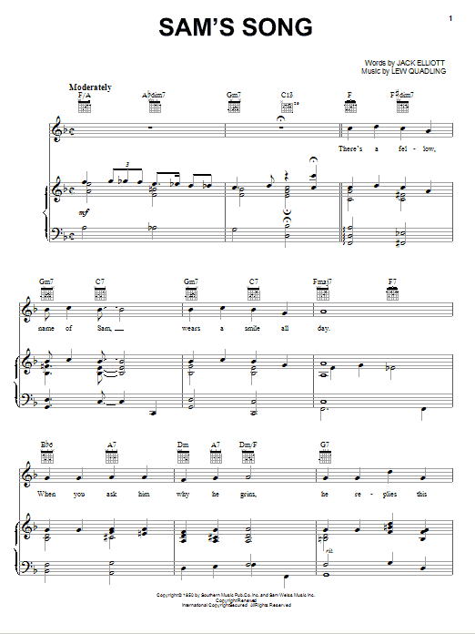 Sam's Song (Piano, Vocal & Guitar Chords (Right-Hand Melody)) von Sammy Davis, Jr.
