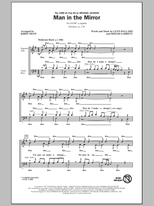 Man In The Mirror (arr. Kirby Shaw) (SATB Choir) von Michael Jackson