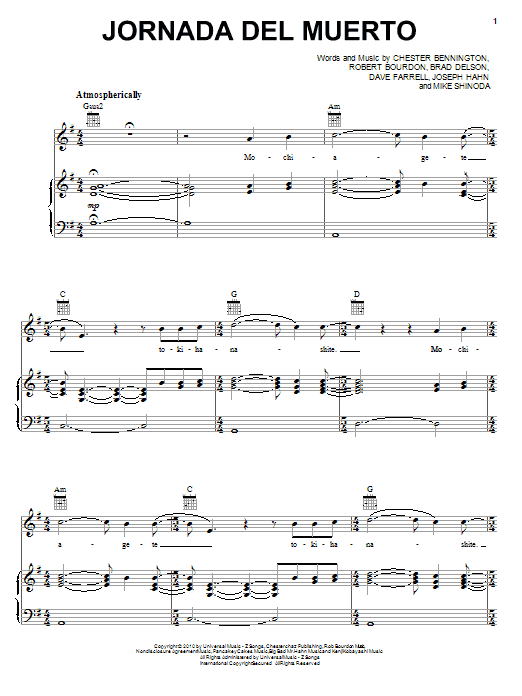 Jornada Del Muerto (Piano, Vocal & Guitar Chords (Right-Hand Melody)) von Linkin Park