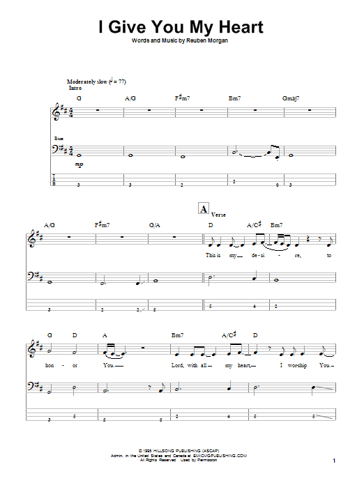 I Give You My Heart (Bass Guitar Tab) von Hillsong Worship