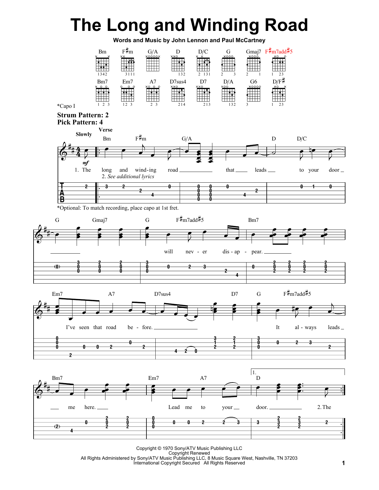The Long And Winding Road (Easy Guitar Tab) von The Beatles