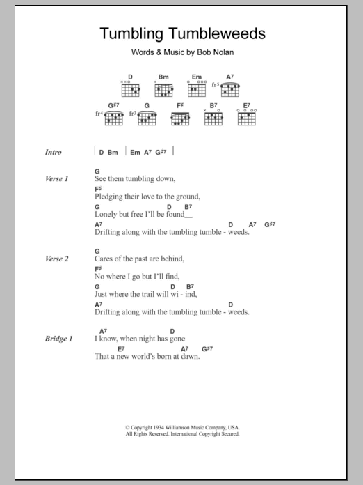 Tumbling Tumbleweeds (Guitar Chords/Lyrics) von The Sons Of Pioneers