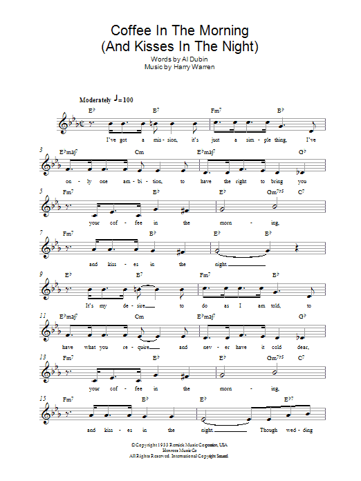 Coffee In The Morning (And Kisses In The Night) (Lead Sheet / Fake Book) von Harry Warren