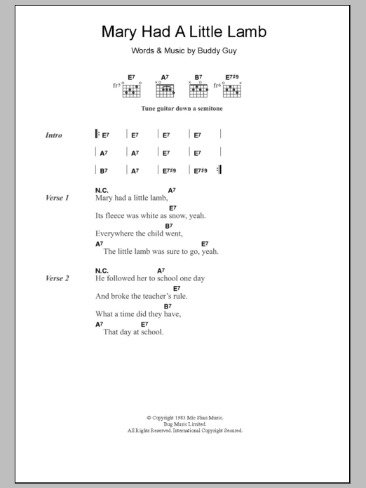 Mary Had A Little Lamb (Guitar Chords/Lyrics) von Stevie Ray Vaughan