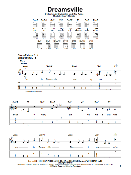 Dreamsville (Easy Guitar Tab) von Henry Mancini