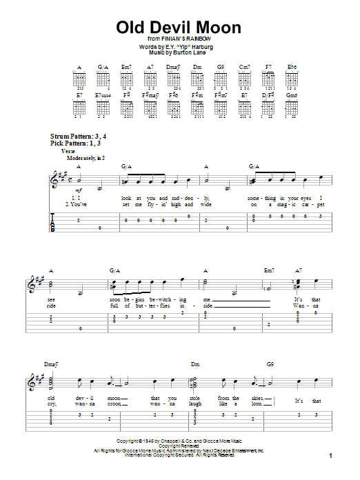 Old Devil Moon (Easy Guitar Tab) von E.Y. Harburg