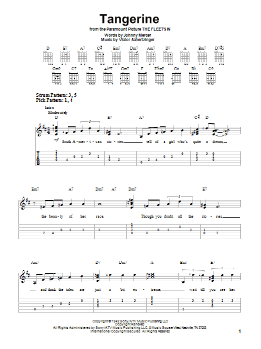 Tangerine (Easy Guitar Tab) von Johnny Mercer