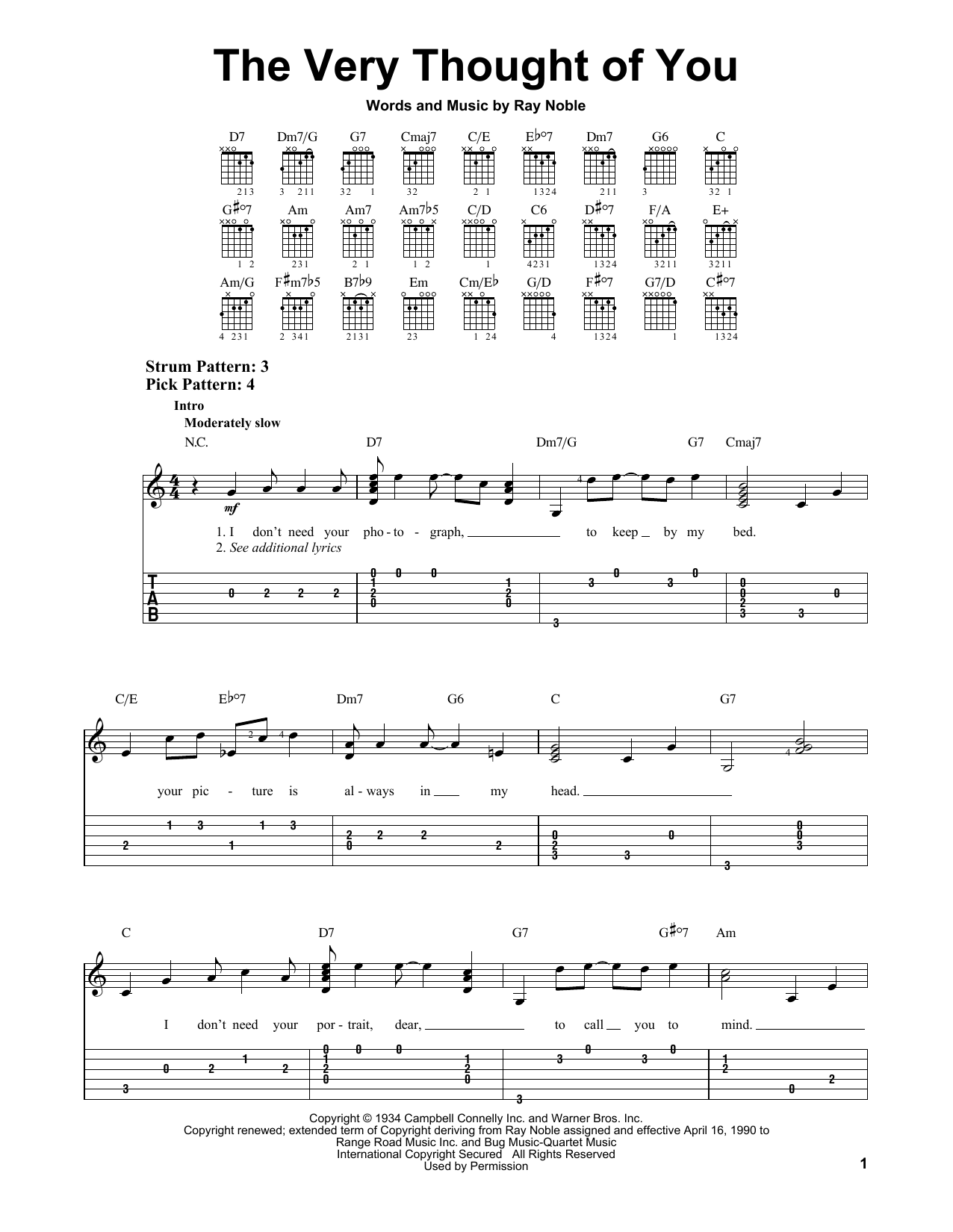 The Very Thought Of You (Easy Guitar Tab) von Ray Noble