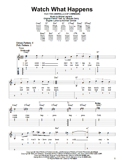 Watch What Happens (Easy Guitar Tab) von Michel LeGrand