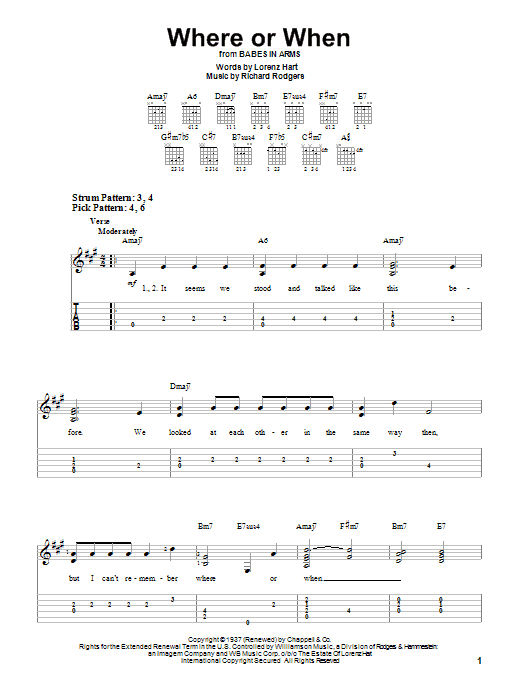 Where Or When (Easy Guitar Tab) von Rodgers & Hart