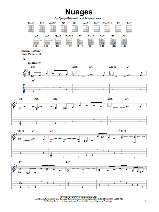 Nuages (Easy Guitar Tab) von Django Reinhardt