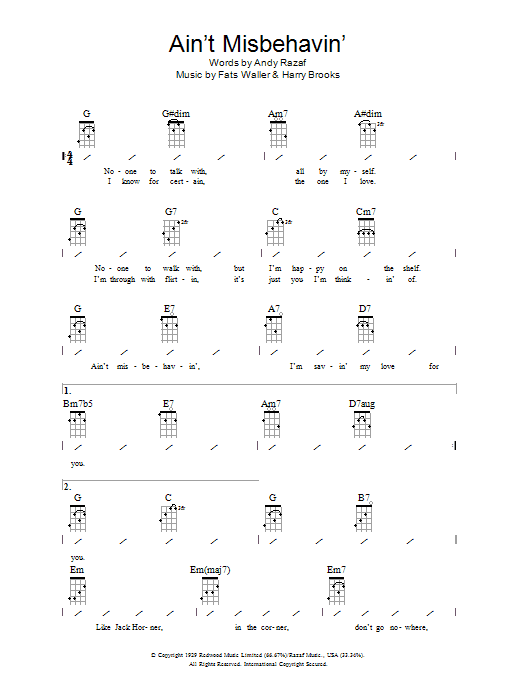 Ain't Misbehavin' (Ukulele Chords/Lyrics) von Fats Waller